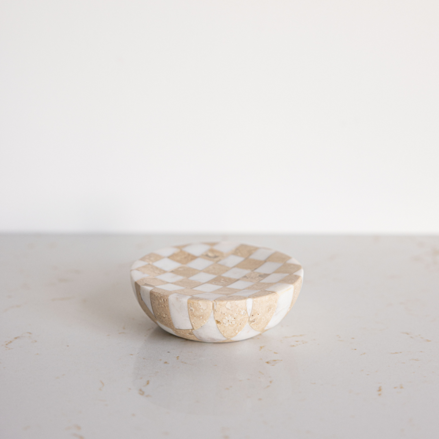 Checkered Travertine Marble Soap Dish