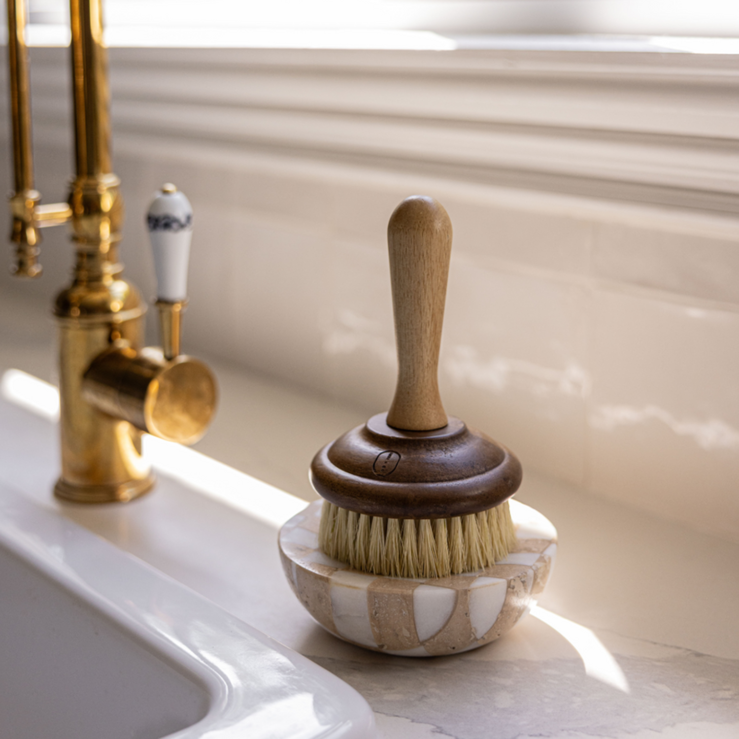 Checkered Travertine Marble Soap Dish