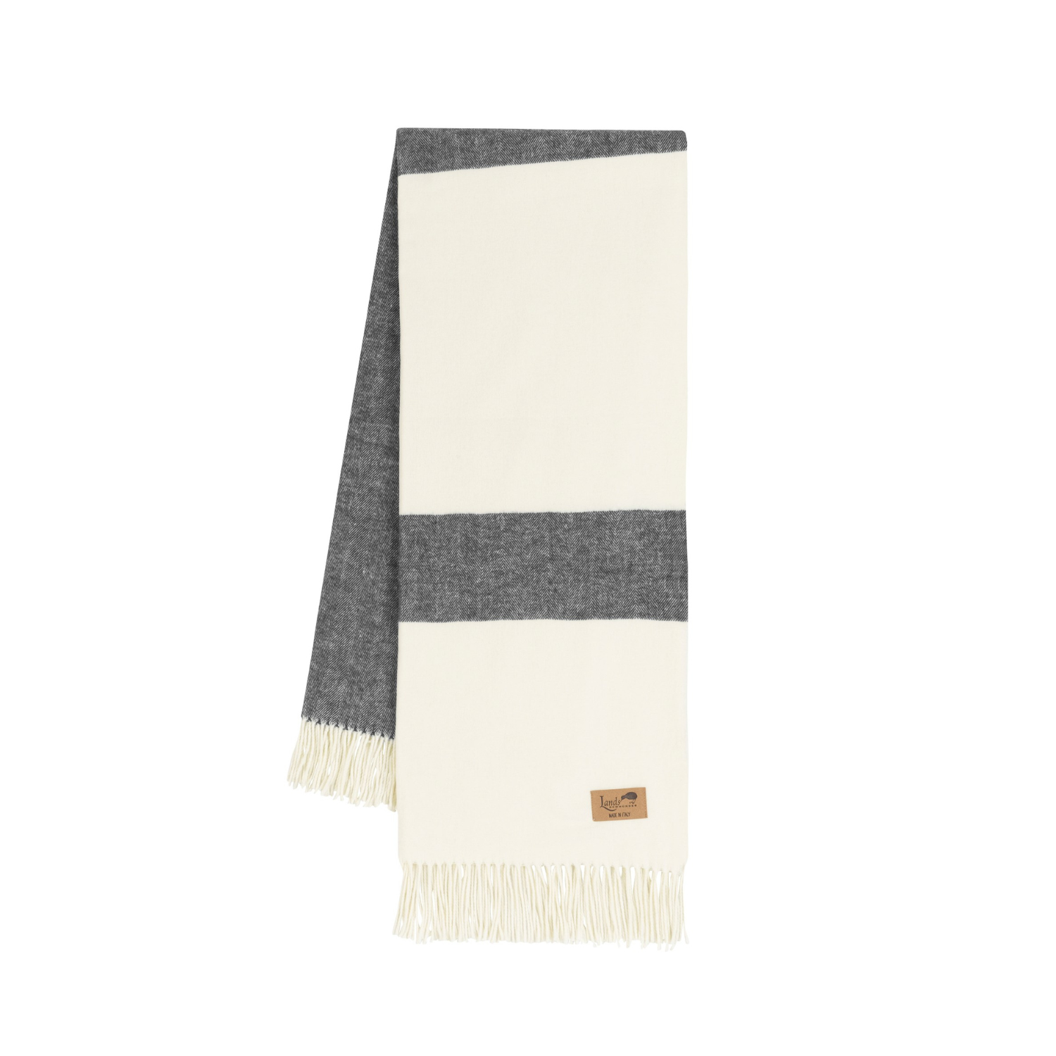 Sydney Herringbone Fringe Stripe Charcoal/Cream Throw