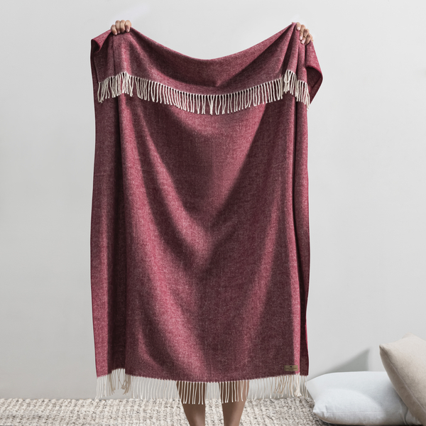 Italian Herringbone Fringe Cranberry Throw Blanket