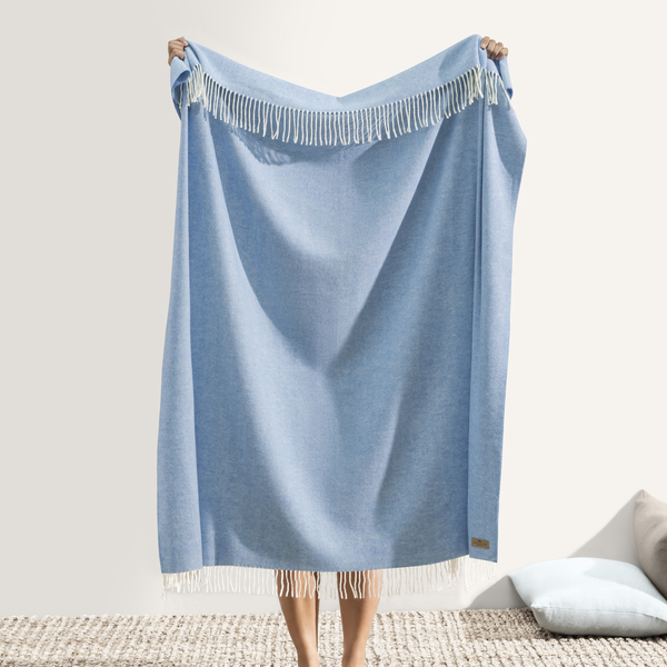 Italian Herringbone Fringe Denim Throw Blanket