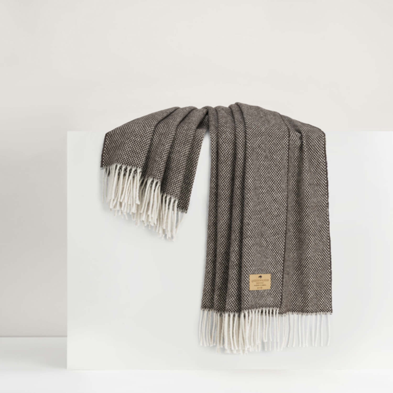 Basket Weave Cashmere Wool Throw Blanket - Espresso