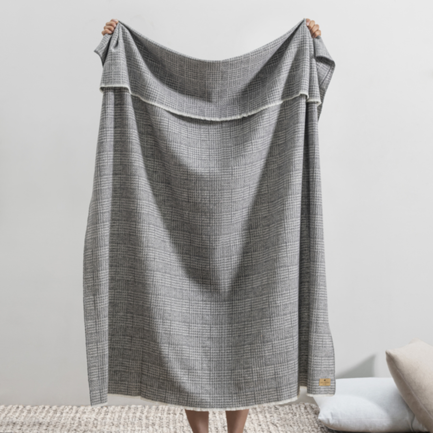 Plaid Check Cotton Throw Blanket - Charcoal