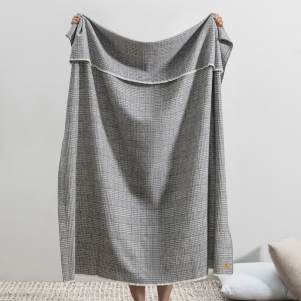 Plaid Check Cotton Throw Blanket - Charcoal