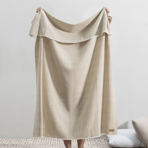 Plaid Check Cotton Throw Blanket - Dune