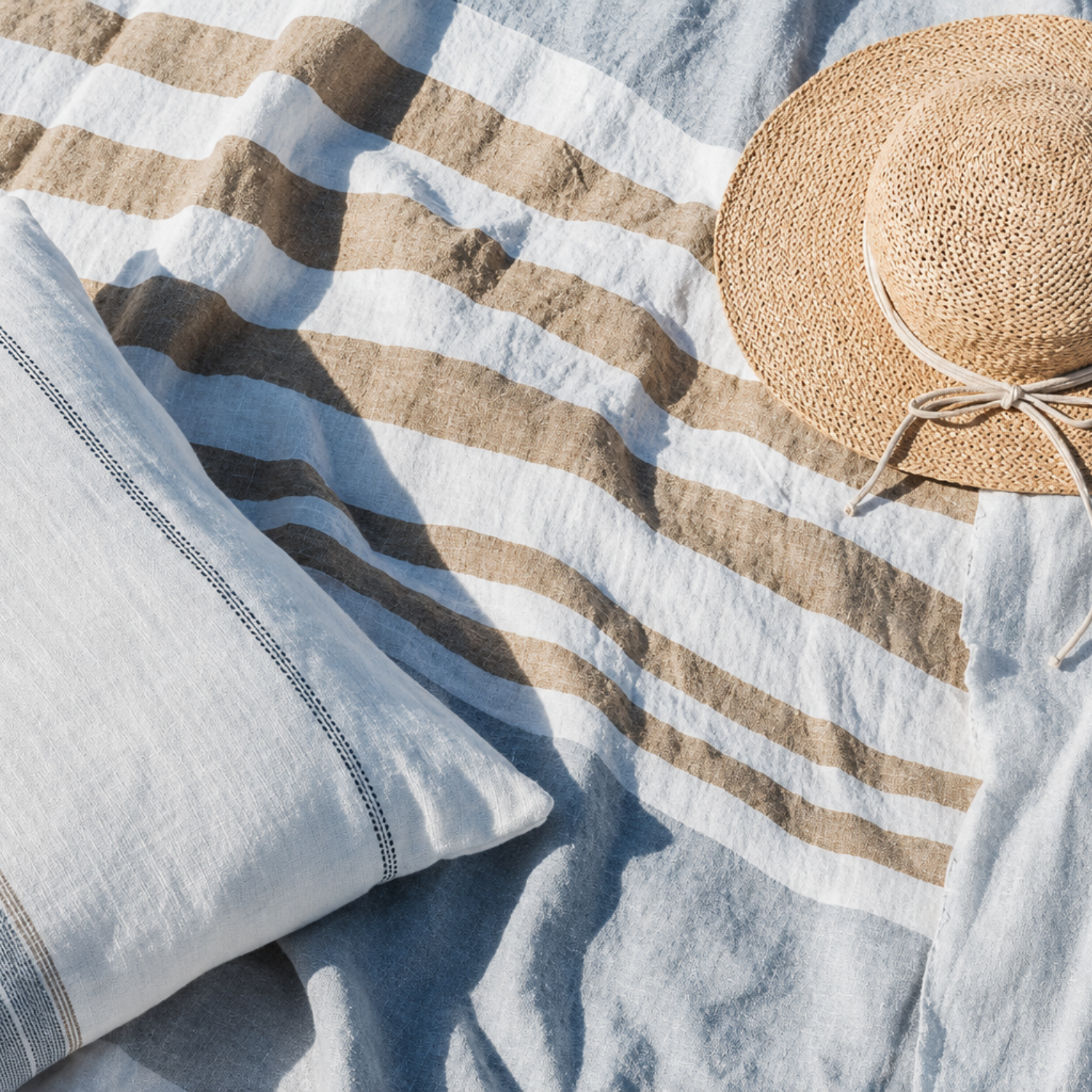 Homestead Fringe Linen Towel/Throw - Ash Stripe