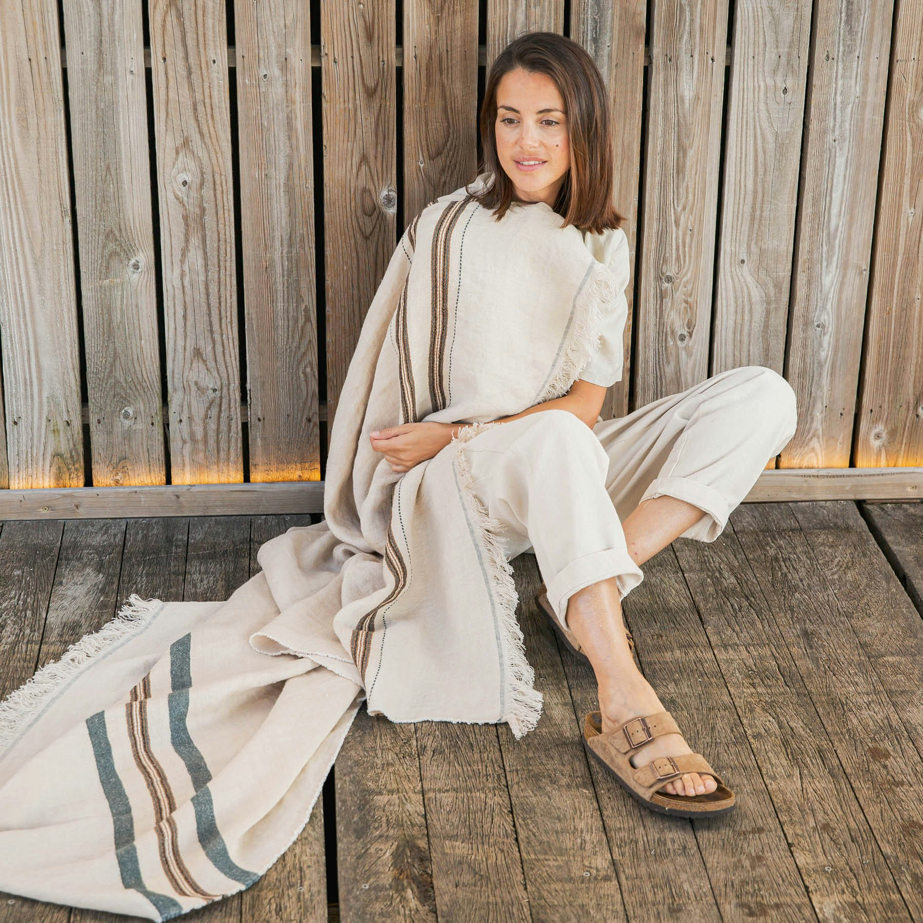 Homestead Fringe Linen Towel/Throw - Tinos Stripe