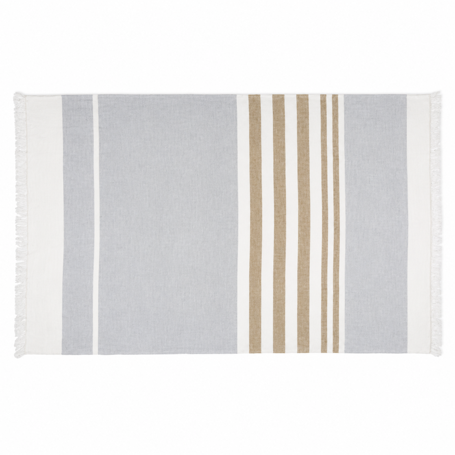 Homestead Fringe Linen Towel/Throw - Ash Stripe