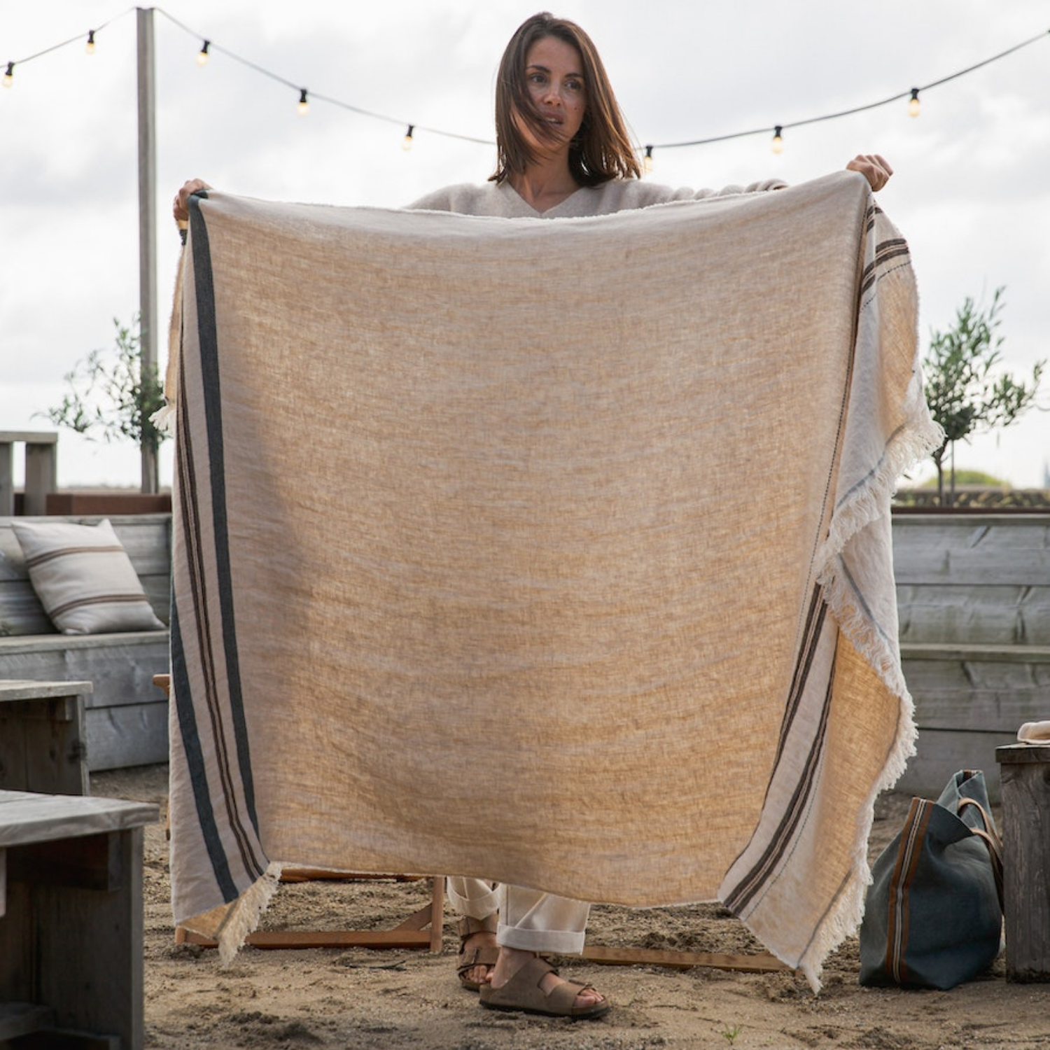 Homestead Fringe Linen Towel/Throw - Tinos Stripe