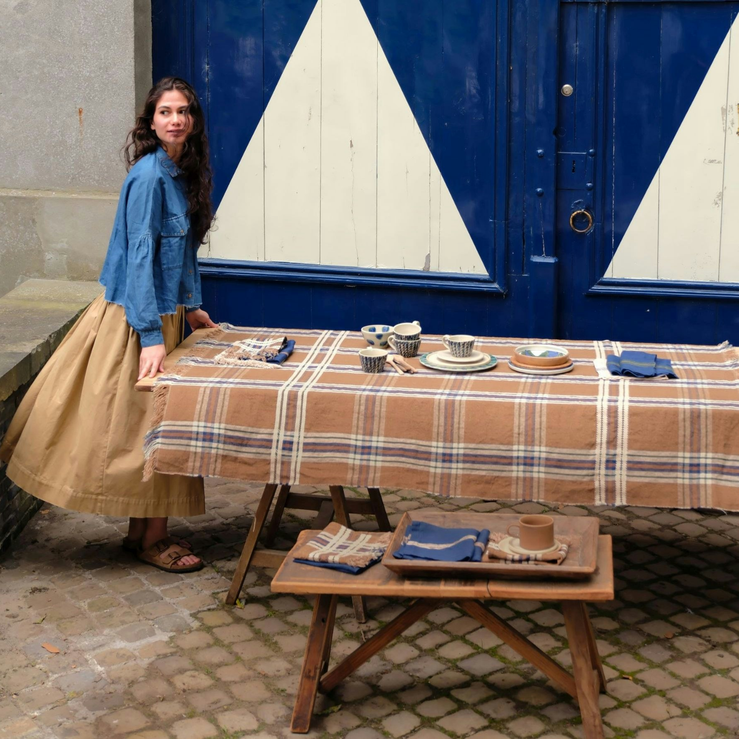 Homestead Fringe Linen Tablecloth - Sable Check