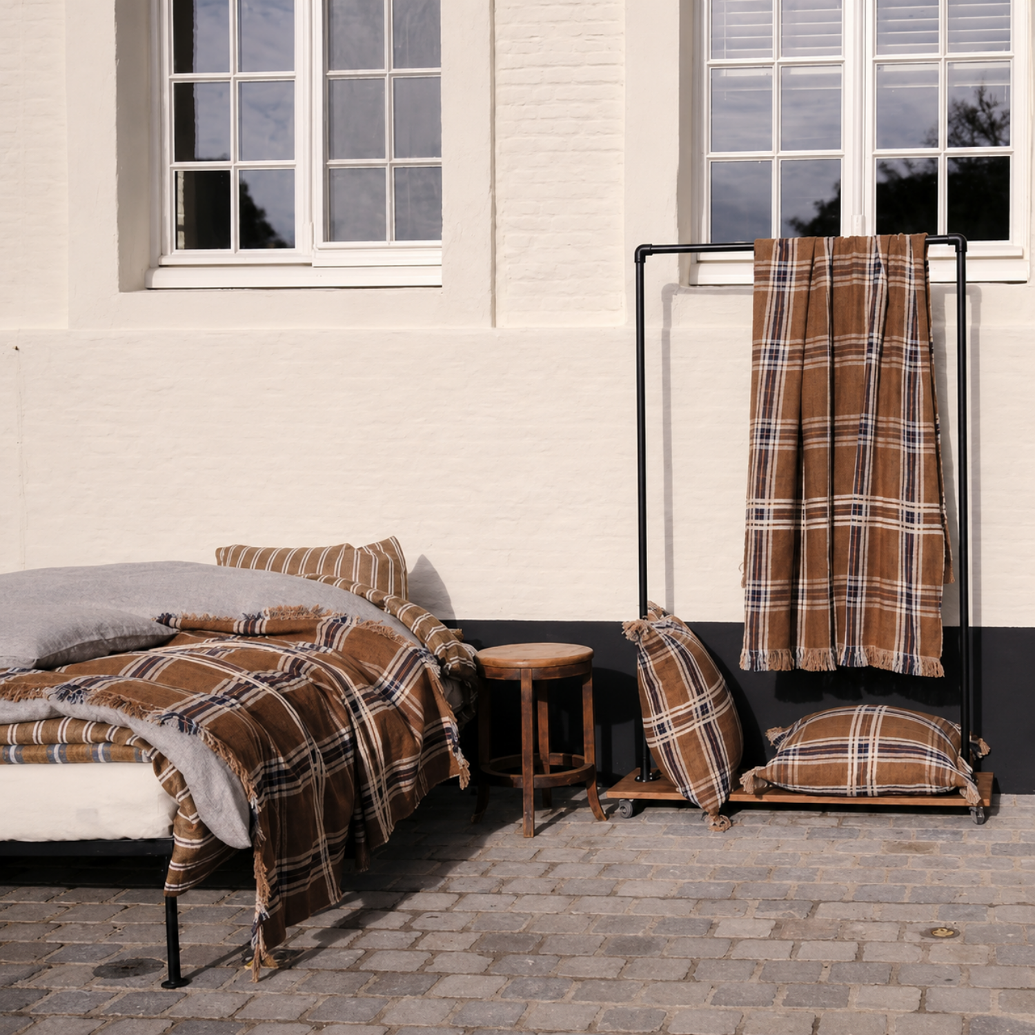 Homestead Fringe Linen Tablecloth - Sable Check