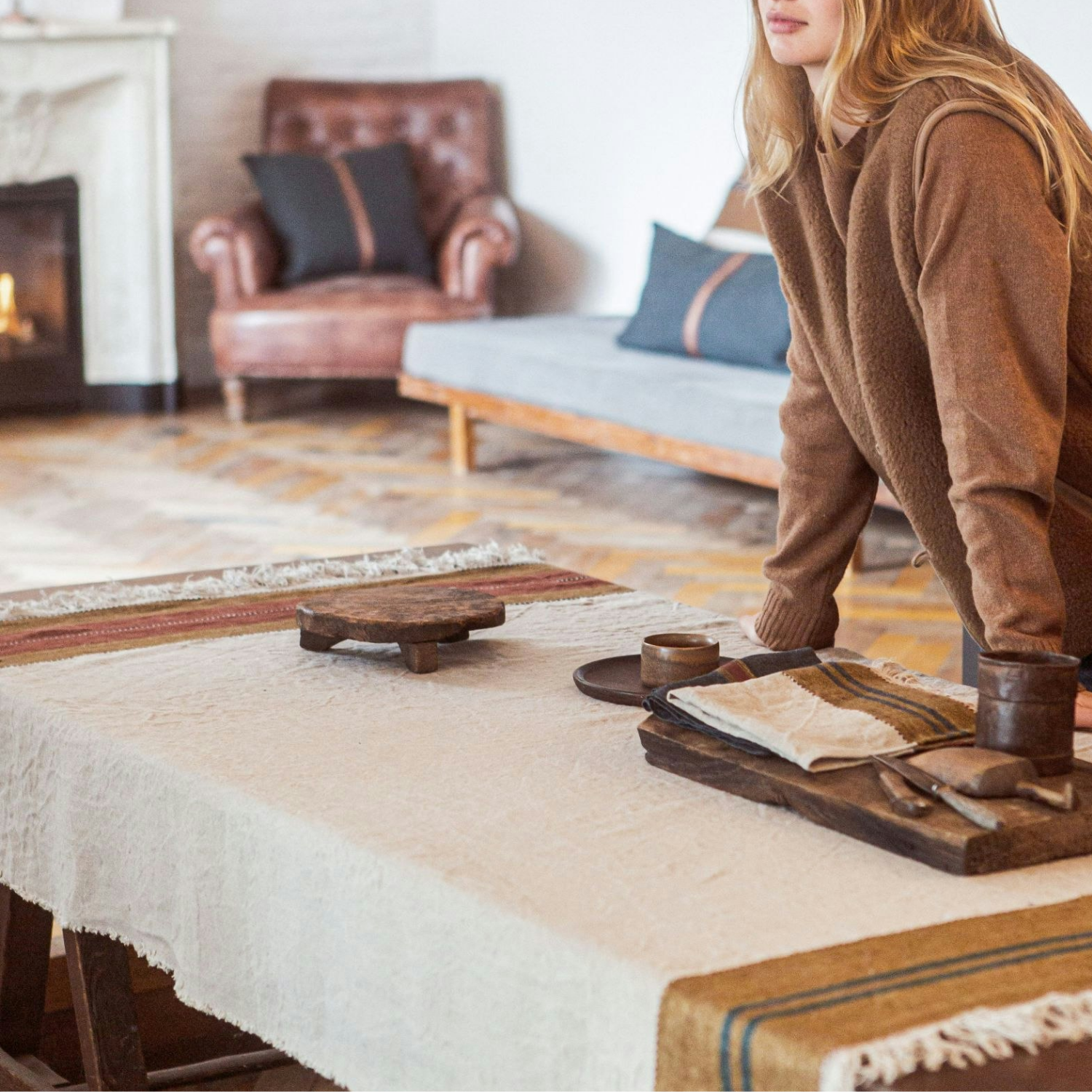 Homestead Fringe Linen Tablecloth - Hillside