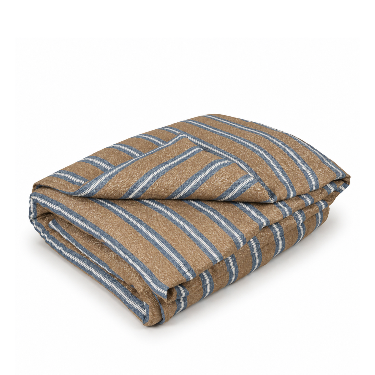 Costal Loft Belgian Linen Queen Duvet Cover - Brown/ Blue/White Stripe