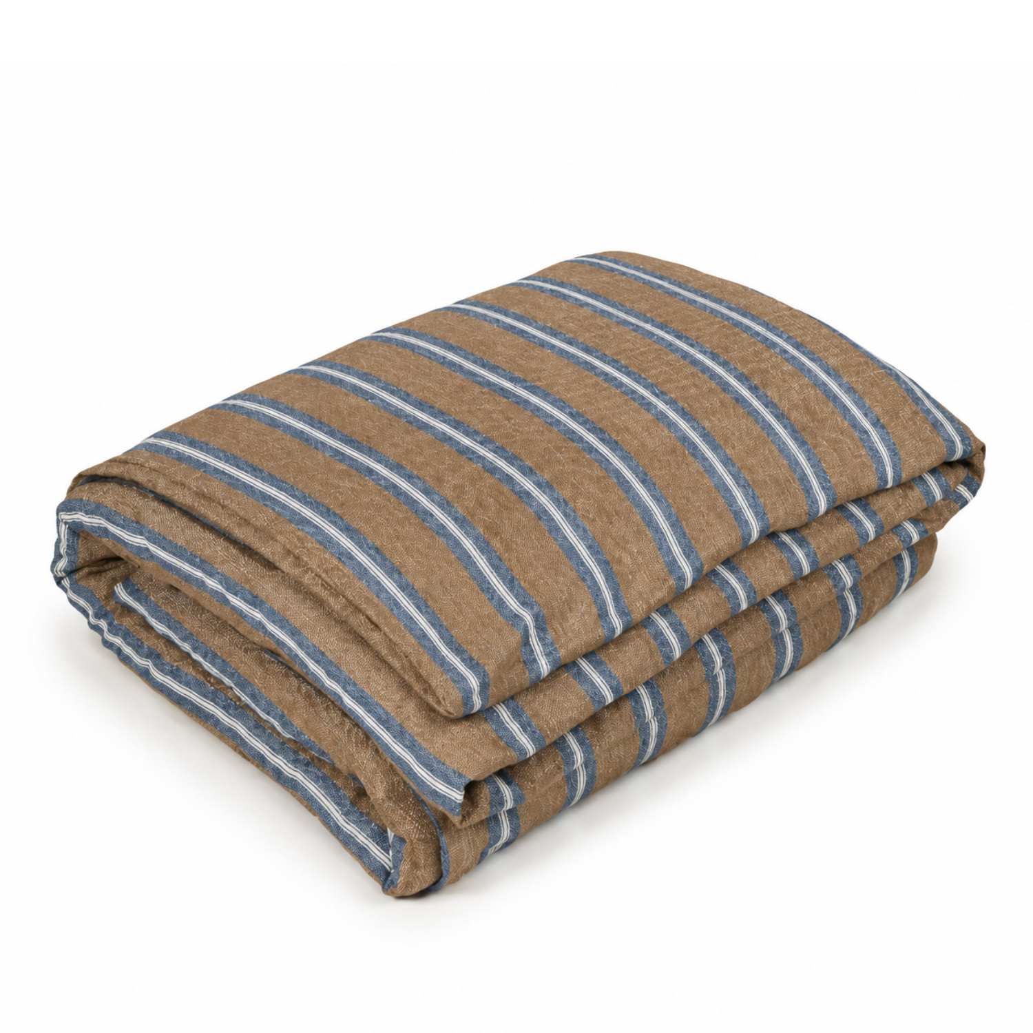 Costal Loft Belgian Linen Queen Duvet Cover - Brown/ Blue/White Stripe