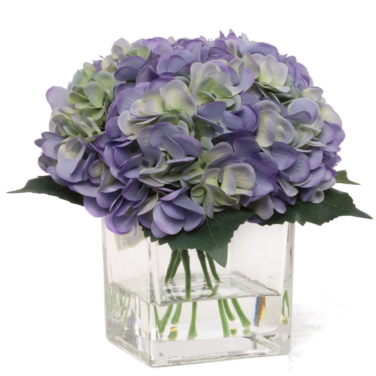 Artificial Hydrangea Bouquet with Glass Vase - Perry Winkle