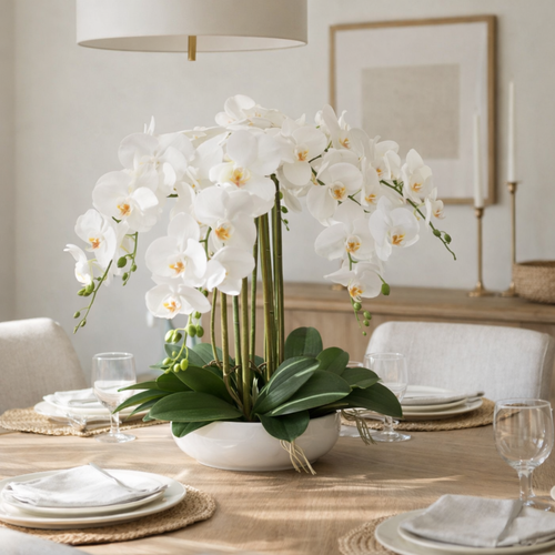 Artificial White Potted Orchid