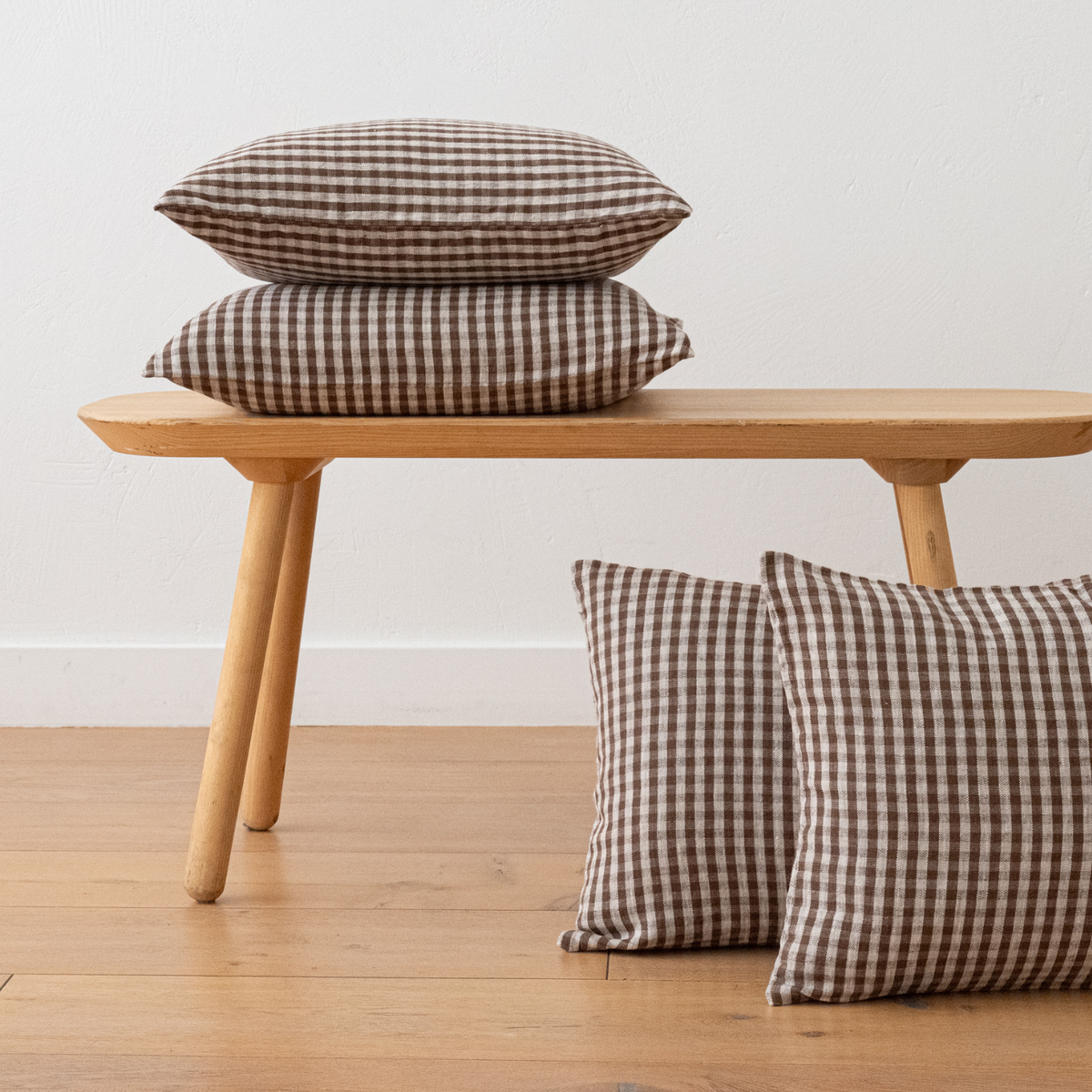Gingham Linen Toss Pillow - Choco Natural