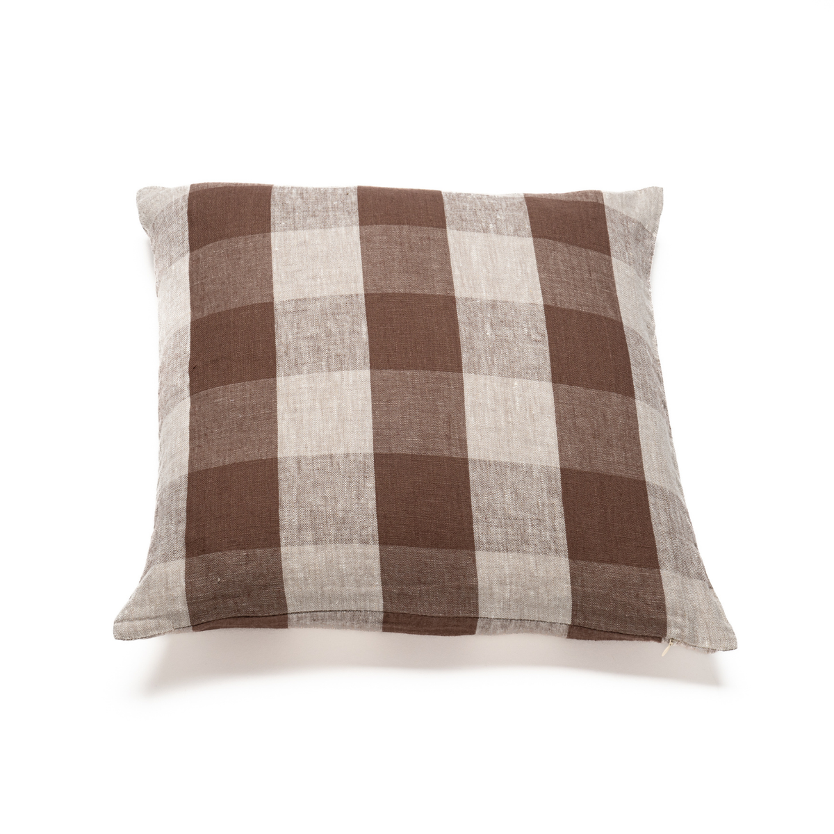 Check Linen Toss Pillow - Choco Natural