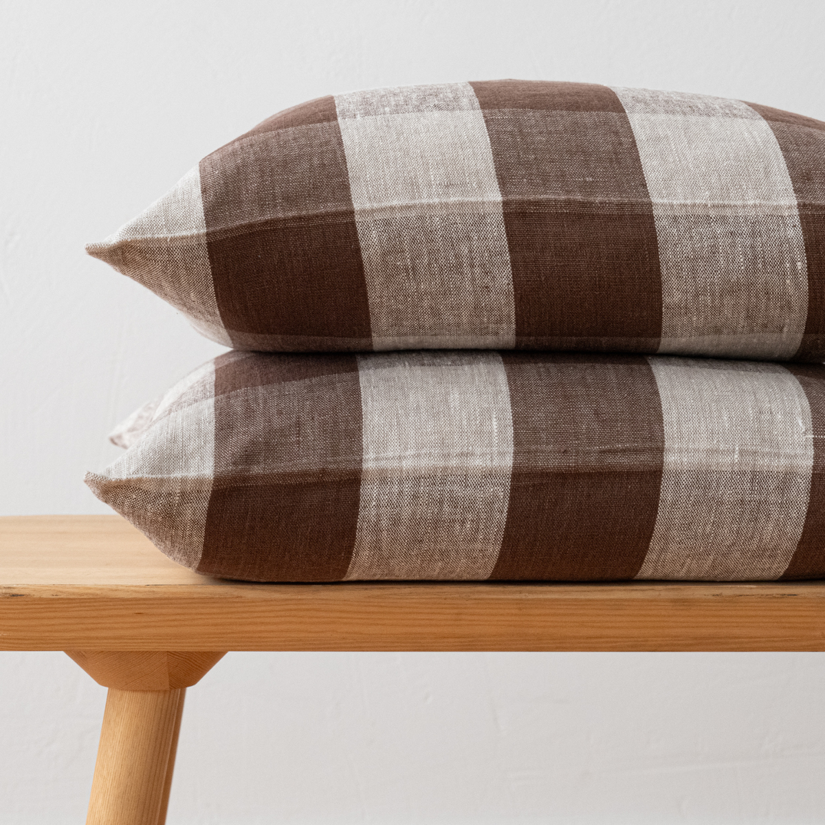 Check Linen Toss Pillow - Choco Natural
