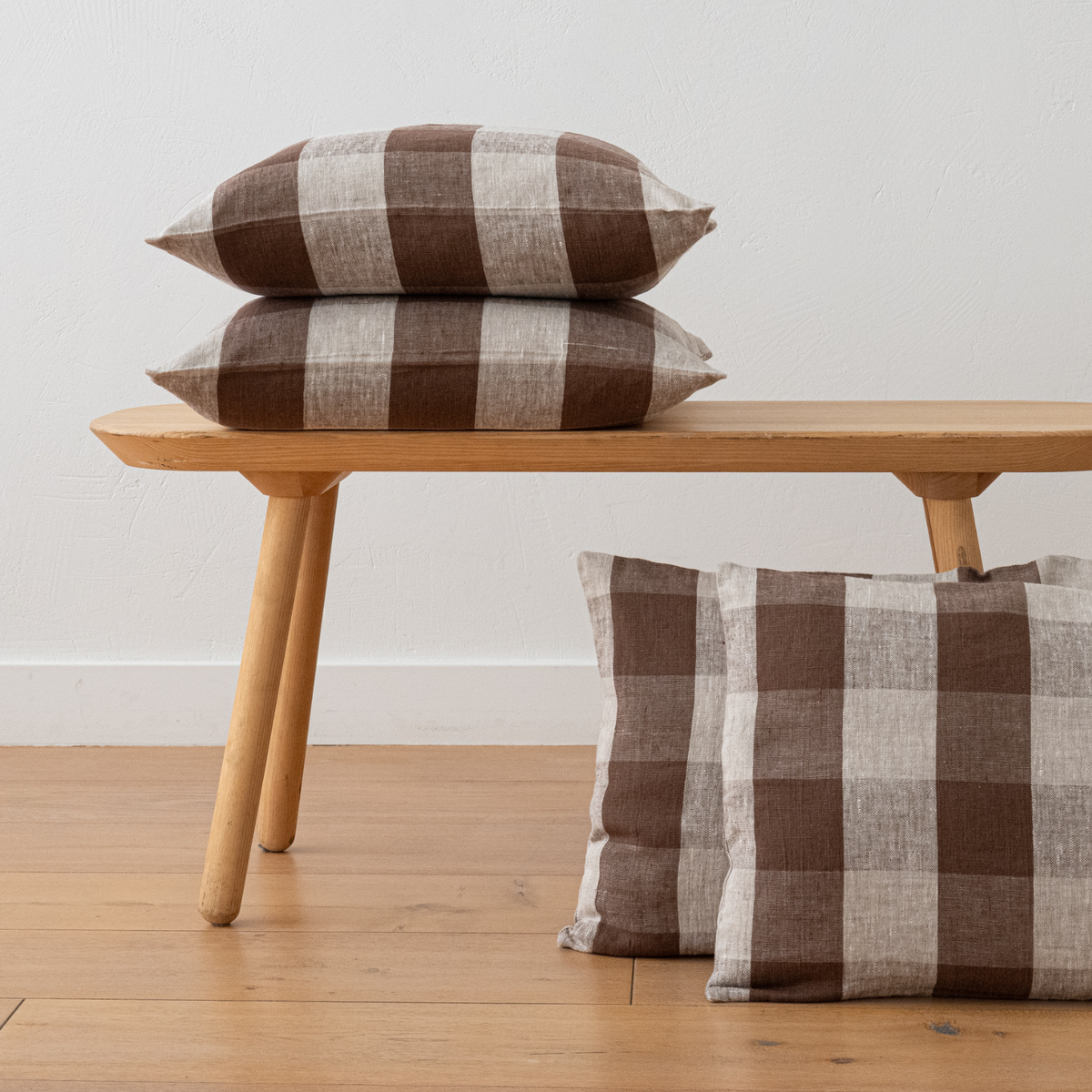 Check Linen Toss Pillow - Choco Natural