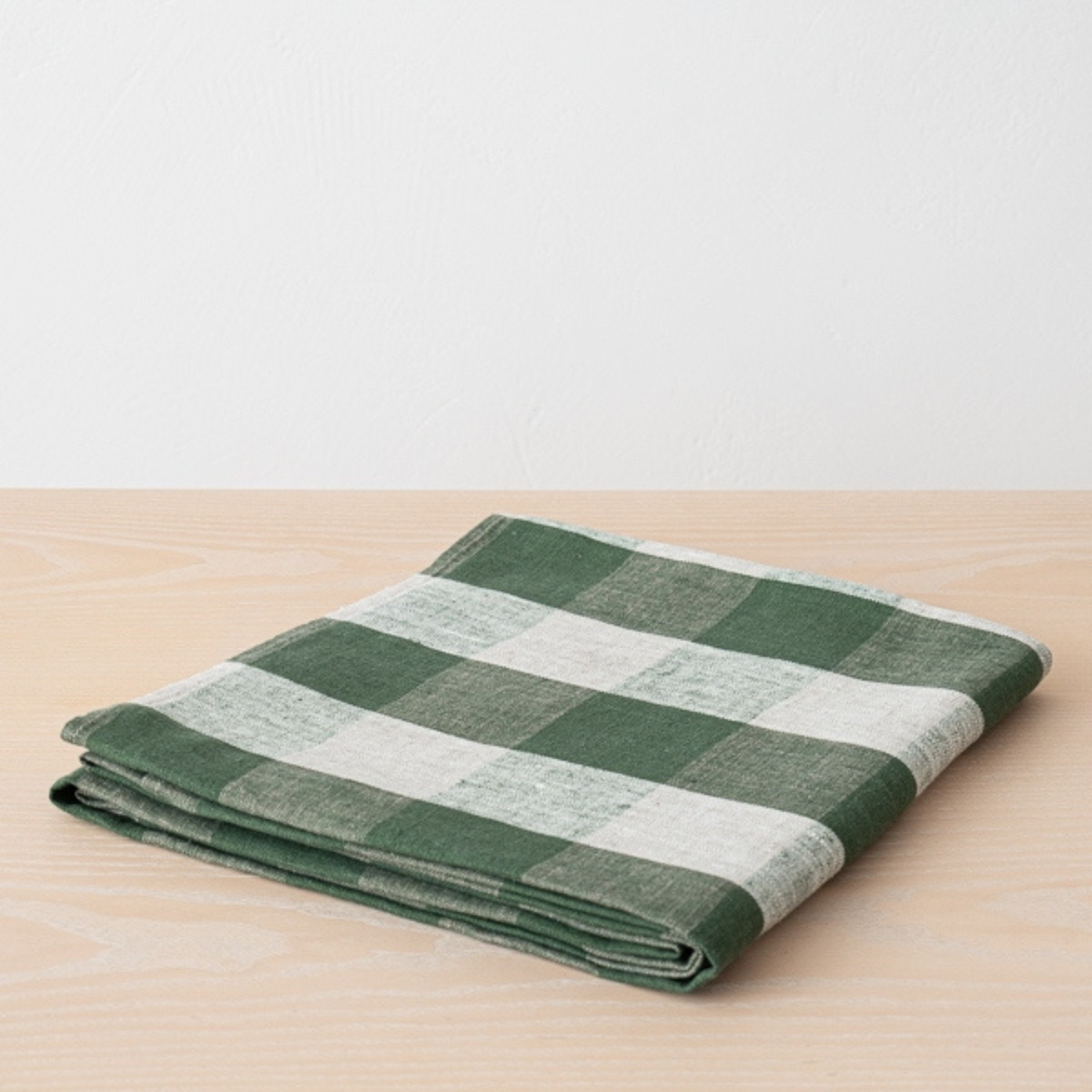 Check Linen Table Cloth - Forest Green Natural