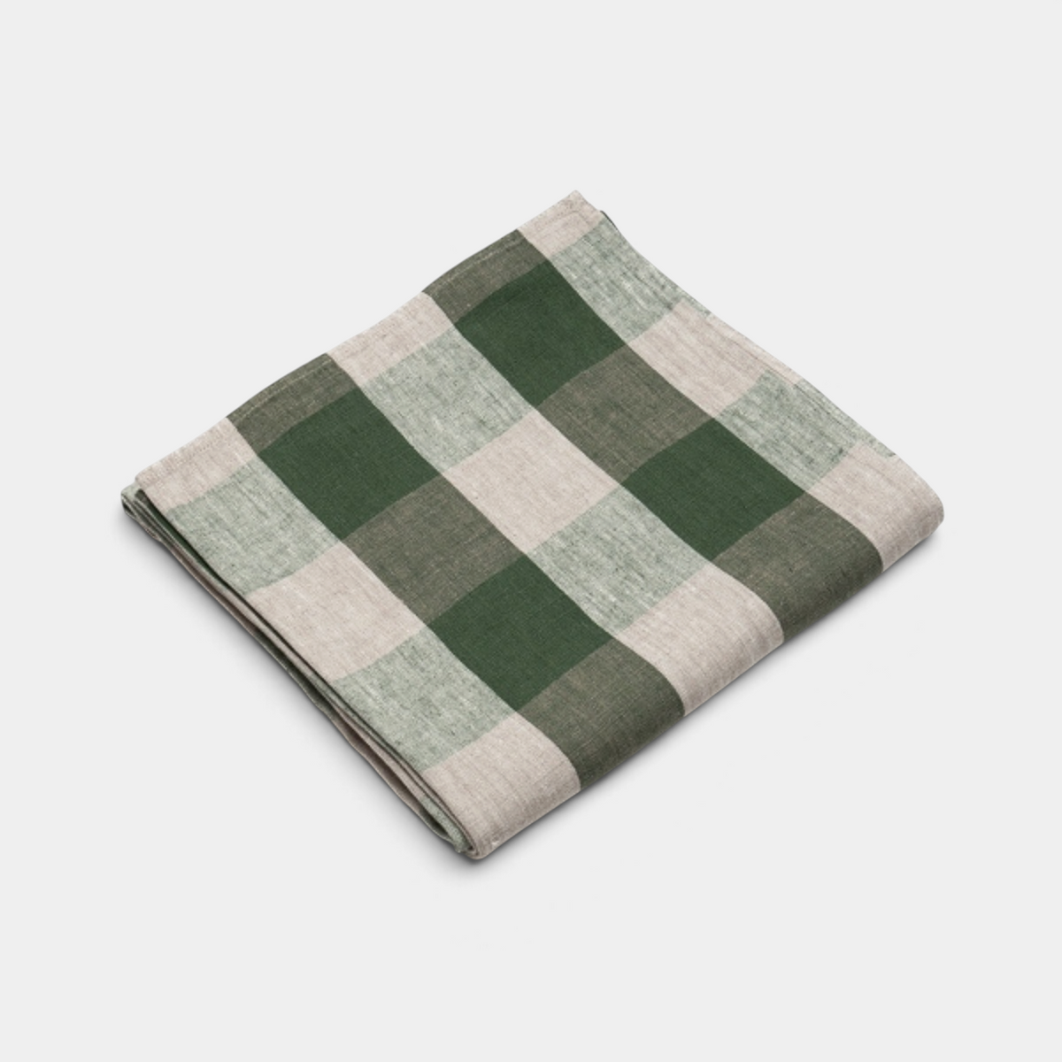 Check Linen Table Cloth - Forest Green Natural