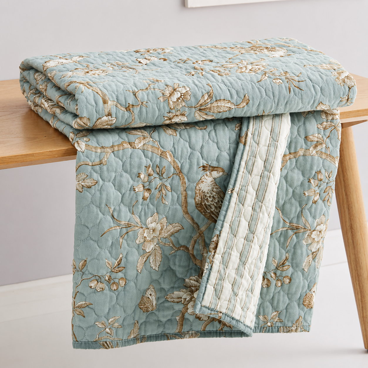 Maison Jardin Floral Teal Quilted Throw
