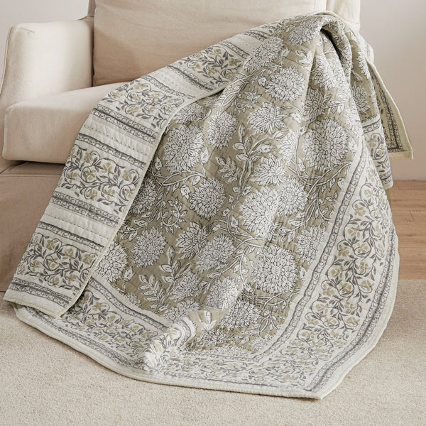 Maison Jardin Paisley Taupe Quilted Throw