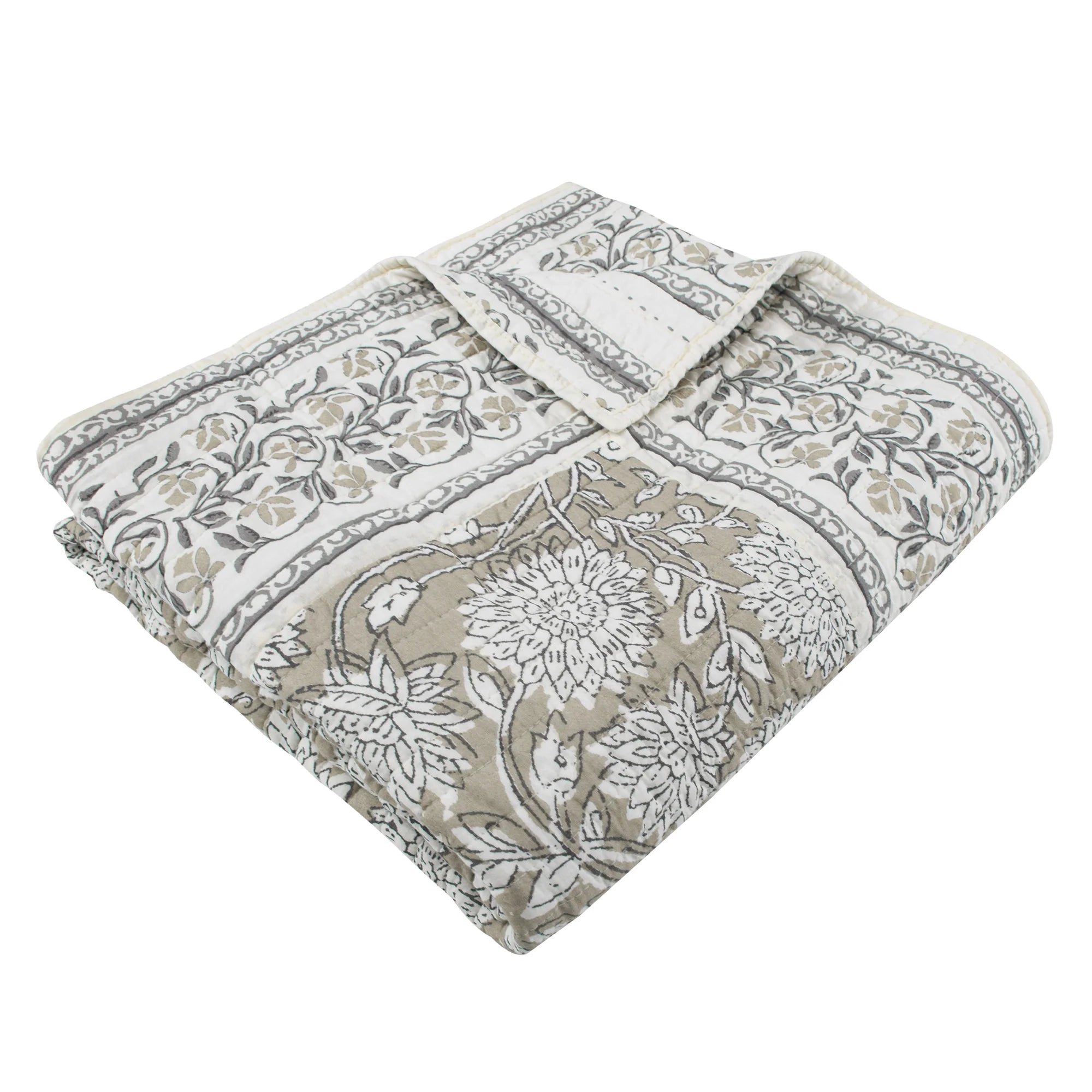 Maison Jardin Paisley Taupe Quilted Throw