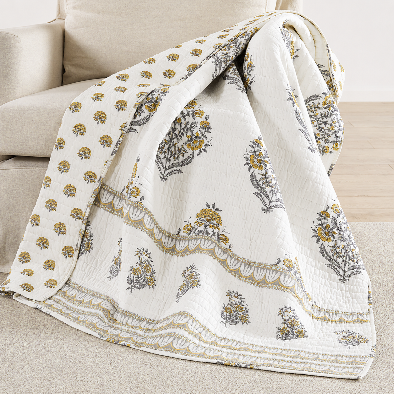 Maison Jardin Bush Ivory Quilted Throw
