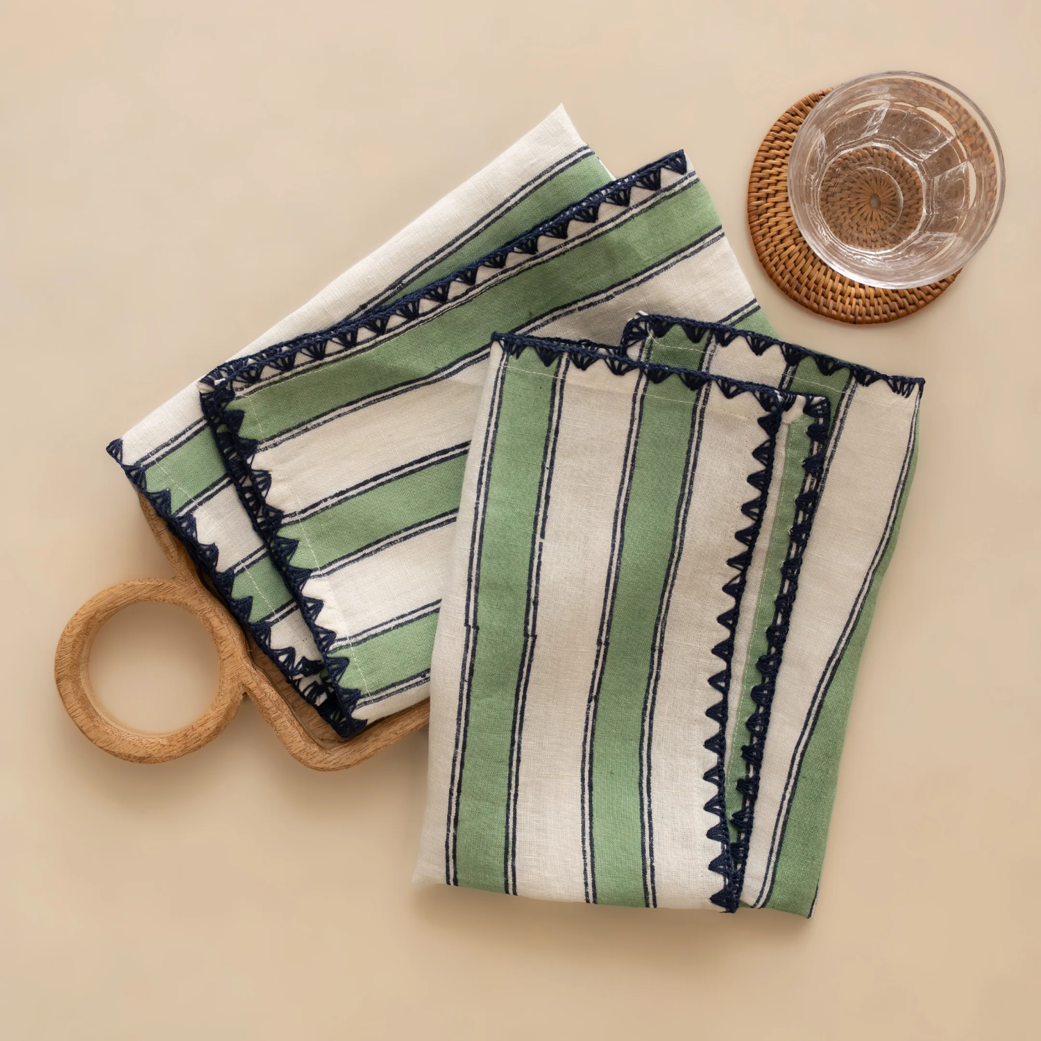 Heritage Stripe Linen Napkin (Set of 2) - Green