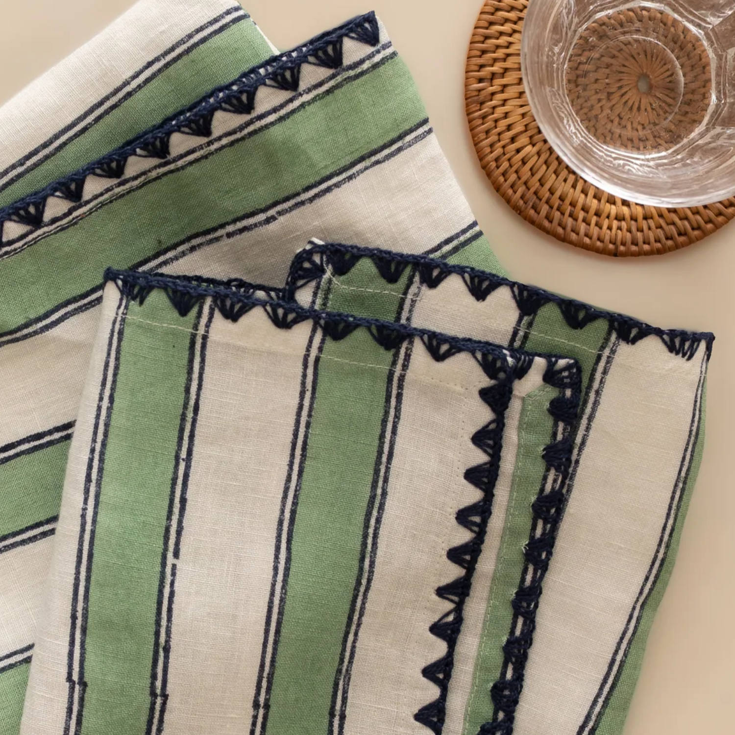 Heritage Stripe Linen Napkin (Set of 2) - Green