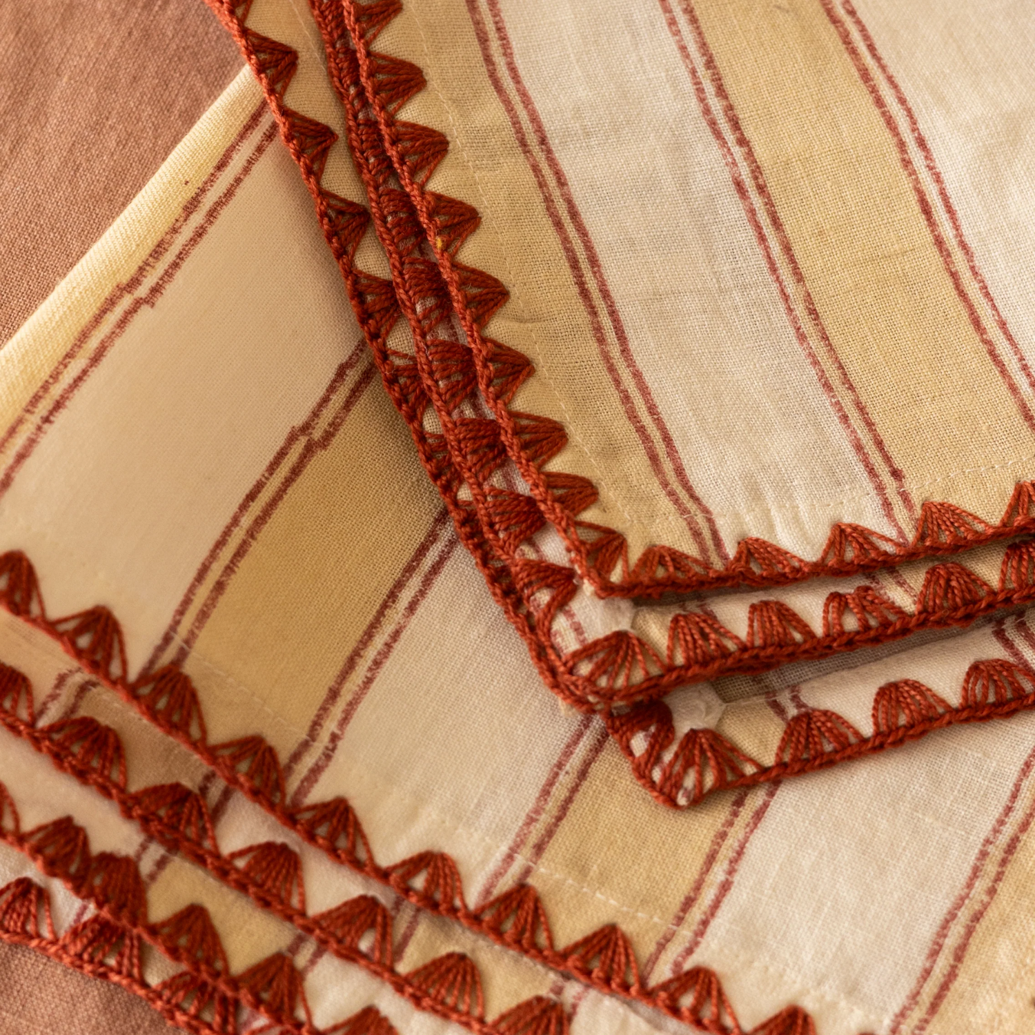 Heritage Stripe Linen Napkin (Set of 2) - Peach