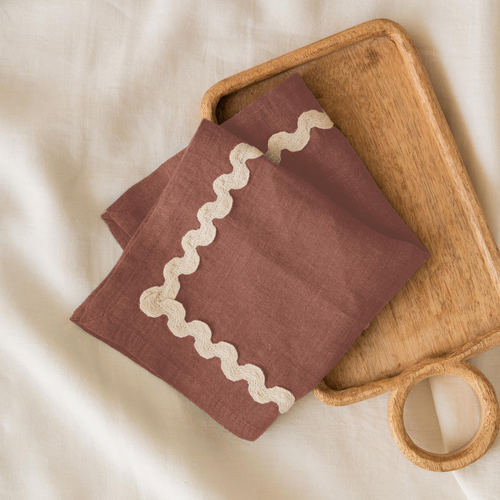 Heirloom Lace Linen Napkin (Set of 2) - Cinnamon Brown