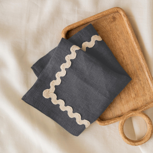 Heirloom Lace Linen Napkin (Set of 2) - Charcoal Grey