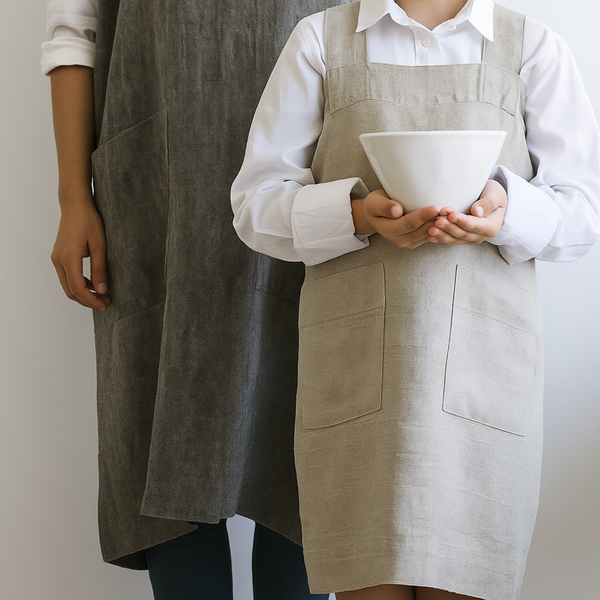 Kids Crisscross Linen Apron - Natural