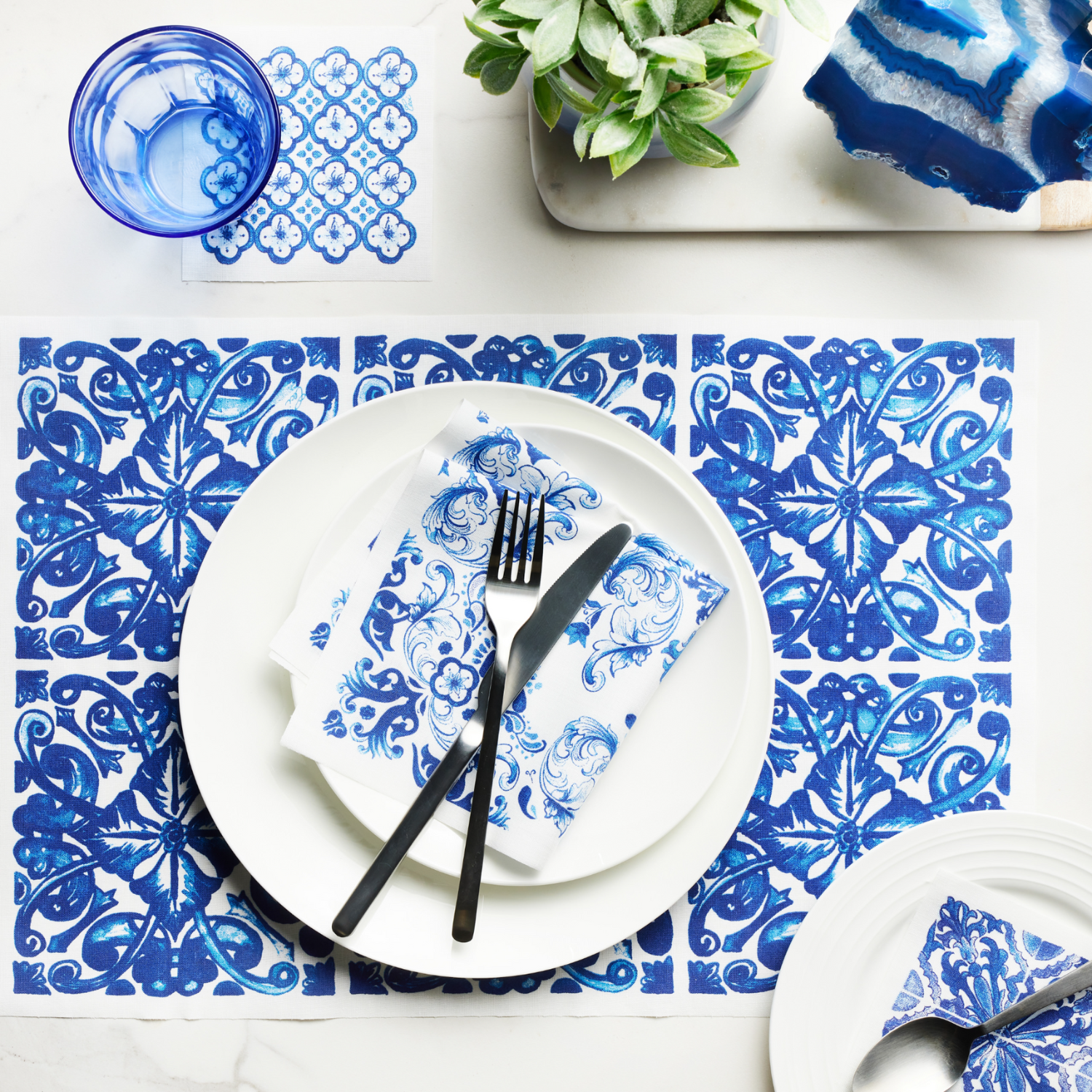 Reusable Mediterranean Cotton Cocktail Napkins (50pcs)