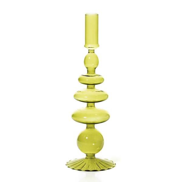 Pear Green Twisted Tall Glass Candle Holder