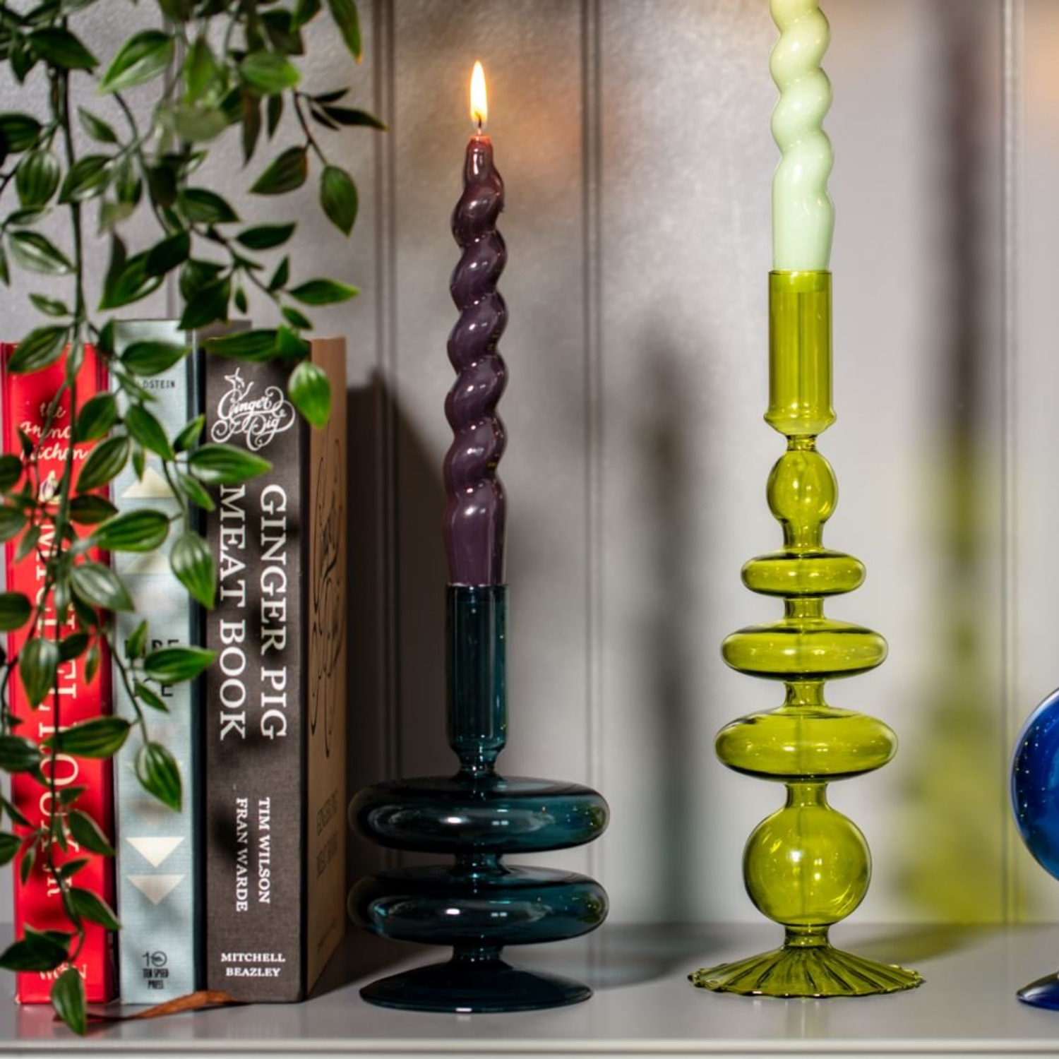 Ocean Teal Twisted Wide Glass Candle Holder