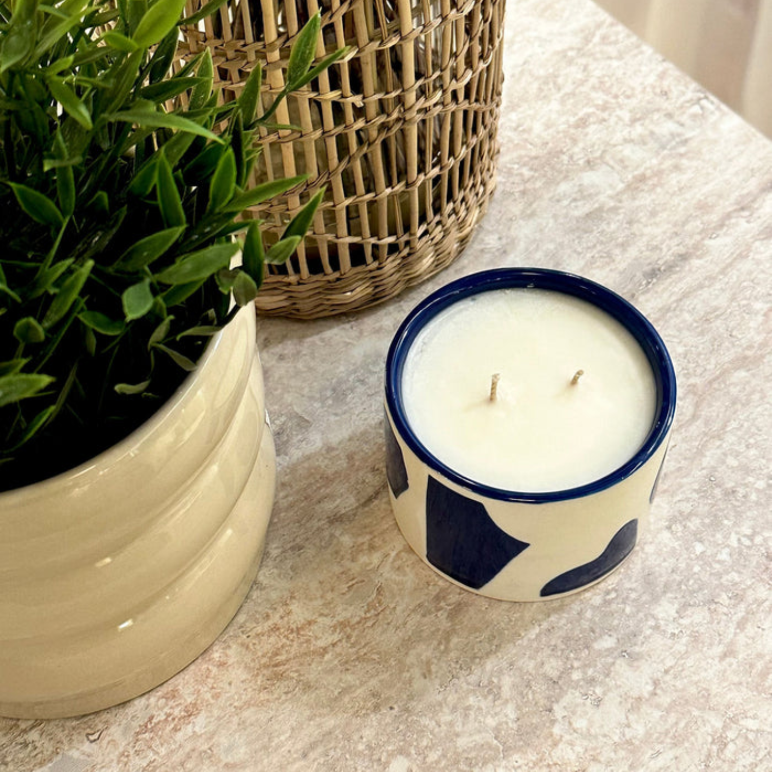 Geo Ceramic Candle Pot - Crisp Green Apple