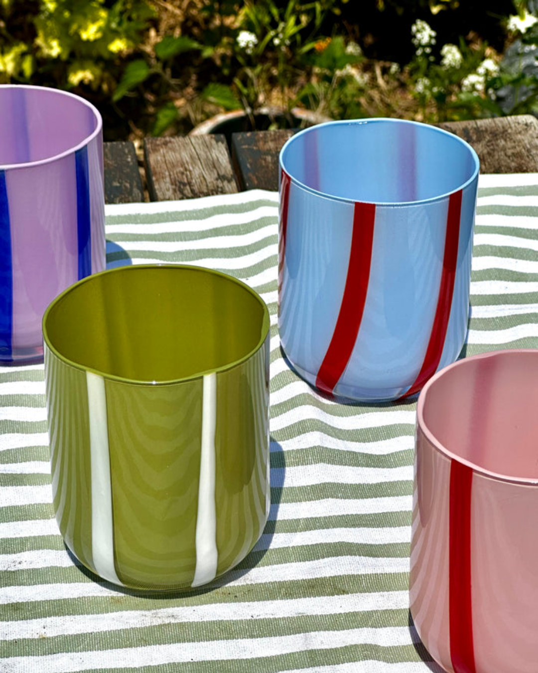 Bold Glass Striped Tumbler - Olive/White