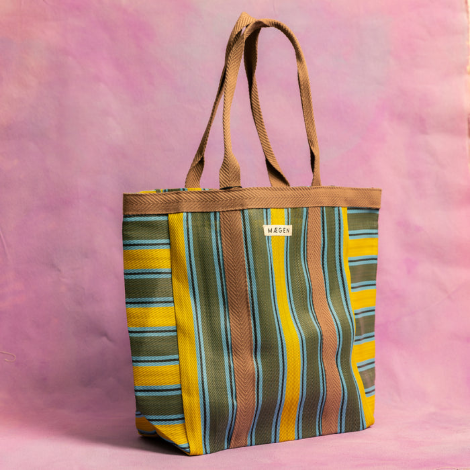 Chocolate/Yellow/Olive Striped Tote Bag