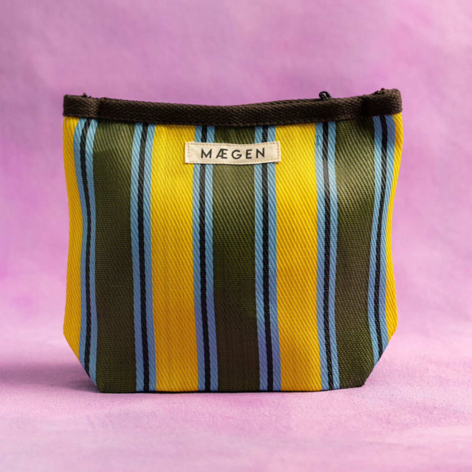 Chocolate/Yellow/Olive Striped Tote Pouch