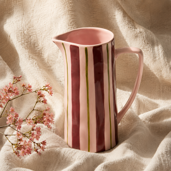 Bold Striped Decorative Jug Vase - Pink/Burgundy