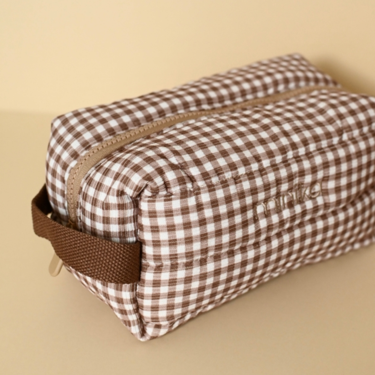 Puff Corduroy Toiletry Bag - Gingham Brown