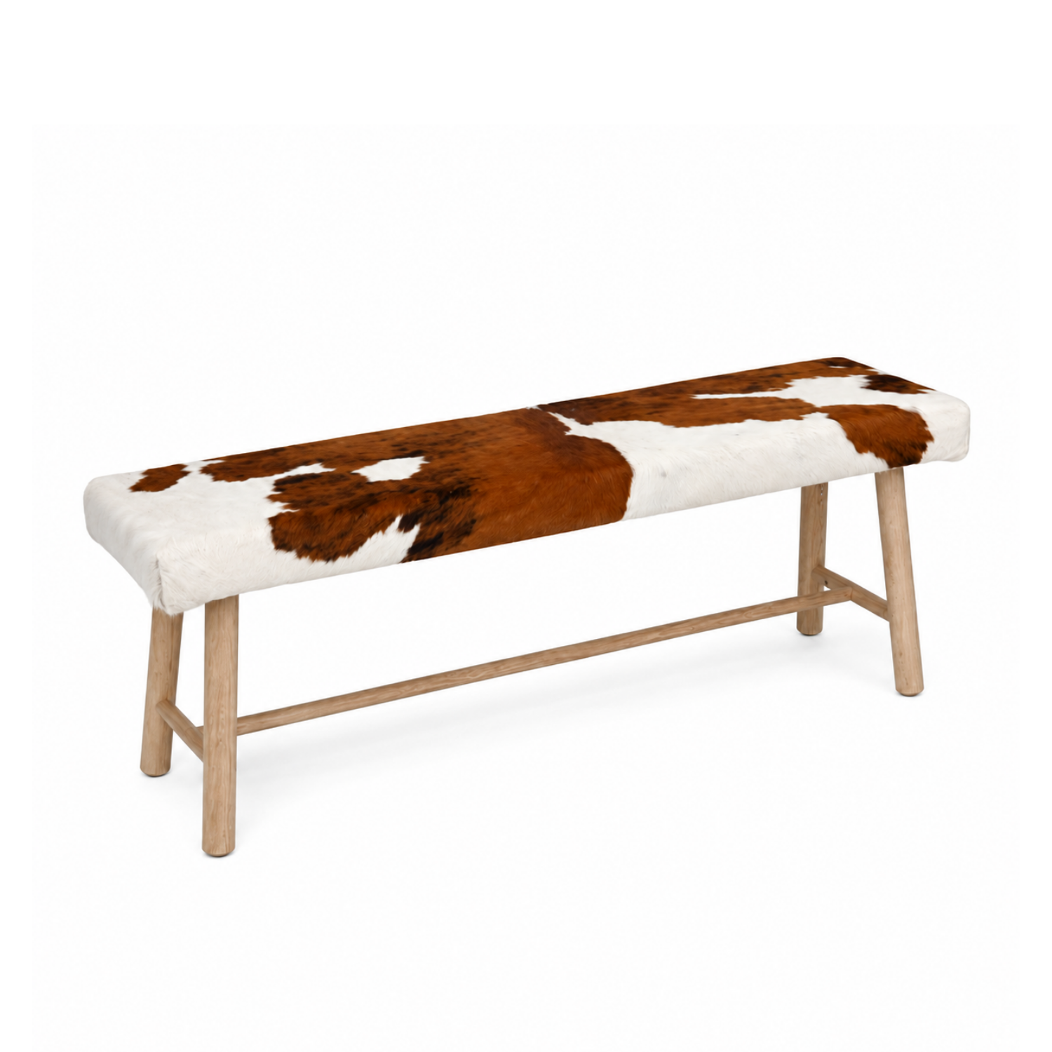 Norway Brown Cowhide Oak Bench
