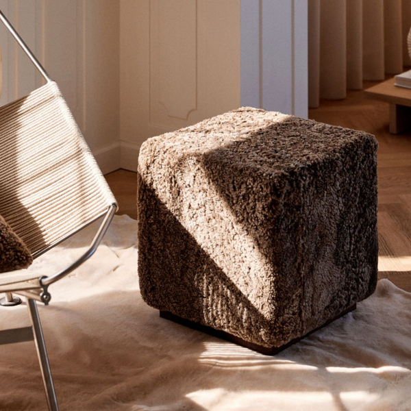 Bergen Wool Sheepskin Ottoman - Deep Taupe