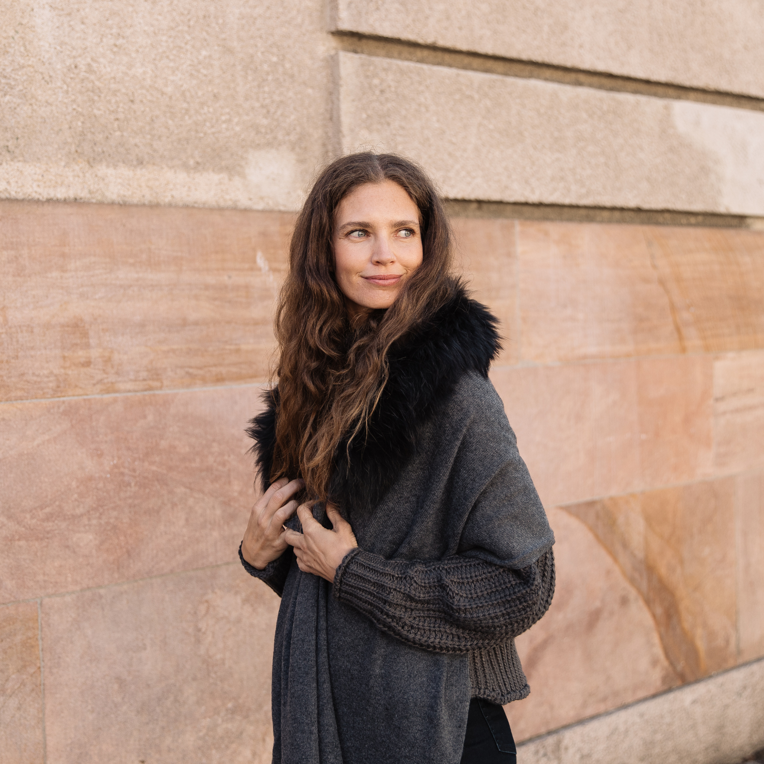Sigrid Fur Scarf/Shawl - Dark Grey