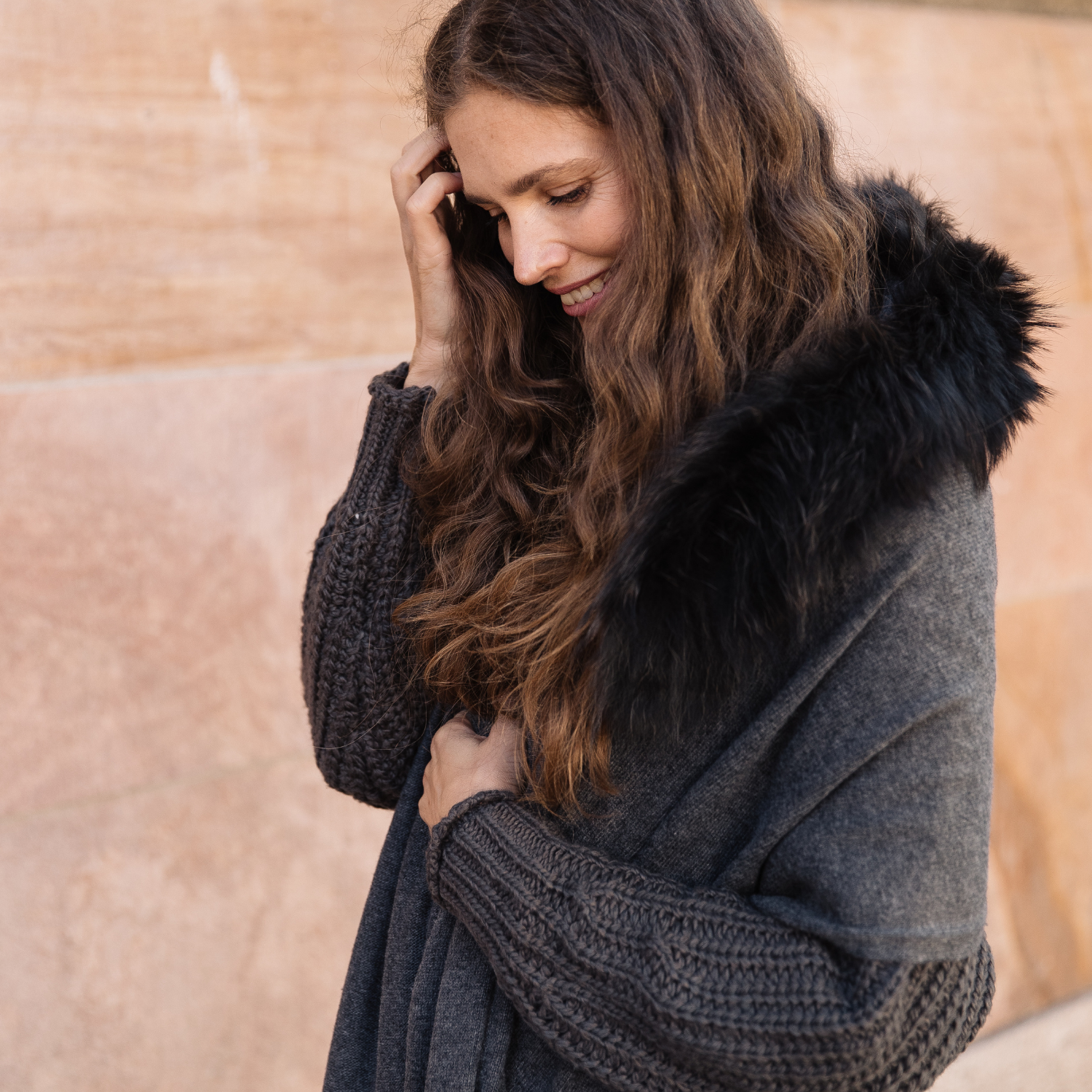 Sigrid Fur Scarf/Shawl - Dark Grey
