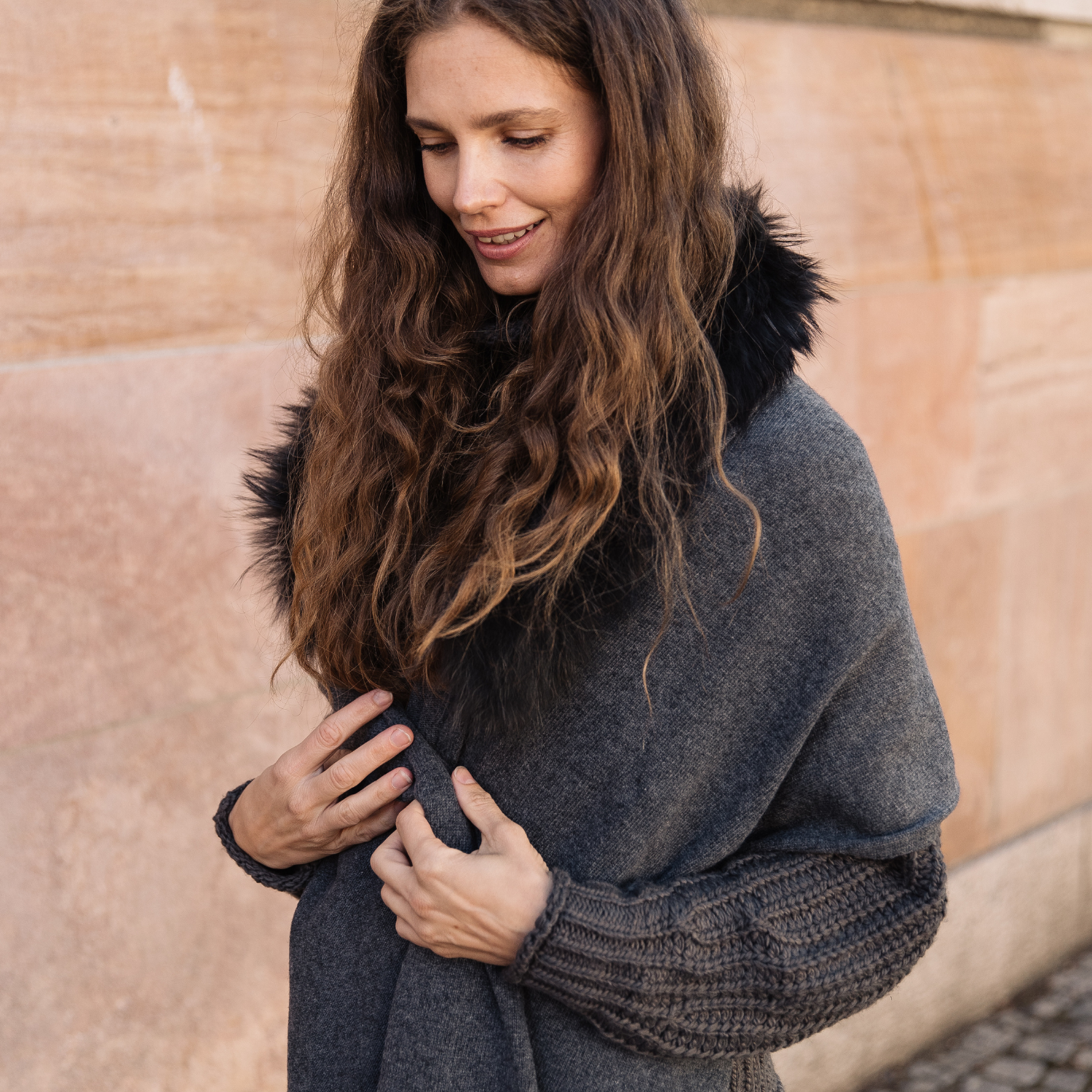 Sigrid Fur Scarf/Shawl - Dark Grey